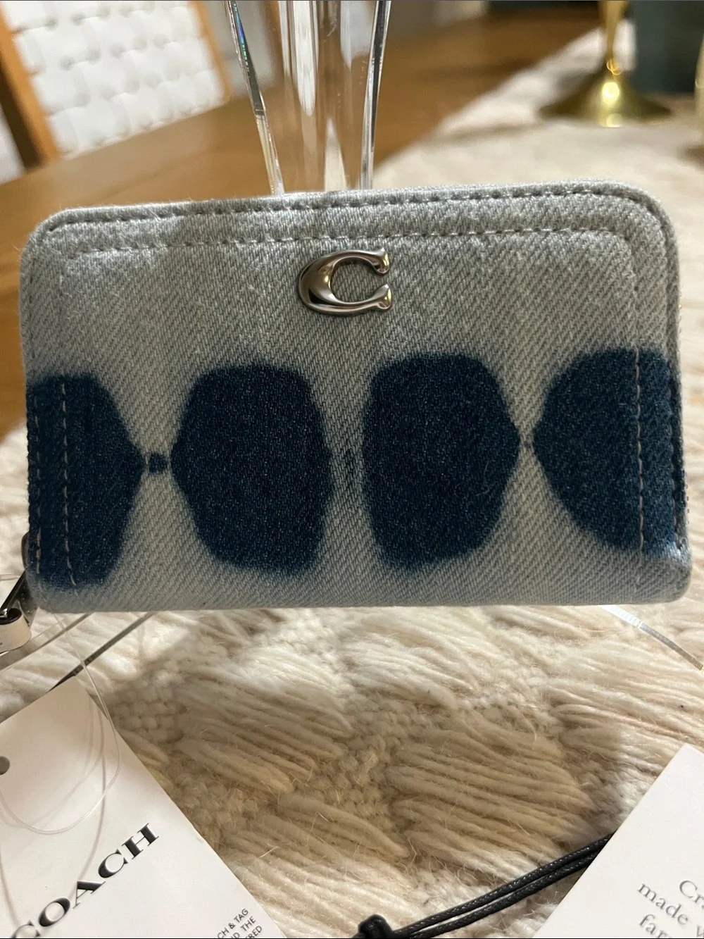 NWT Coach Light Blue and Royal Blue Abstract Zip Card Case